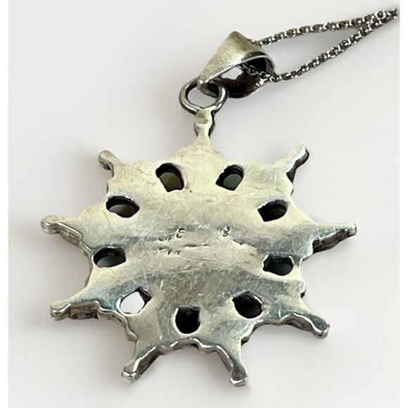 Zuni Sunface Sterling Silver Turquoise Inlay Pendant Necklace VTG Coral Opal Jet - Picture 10 of 16